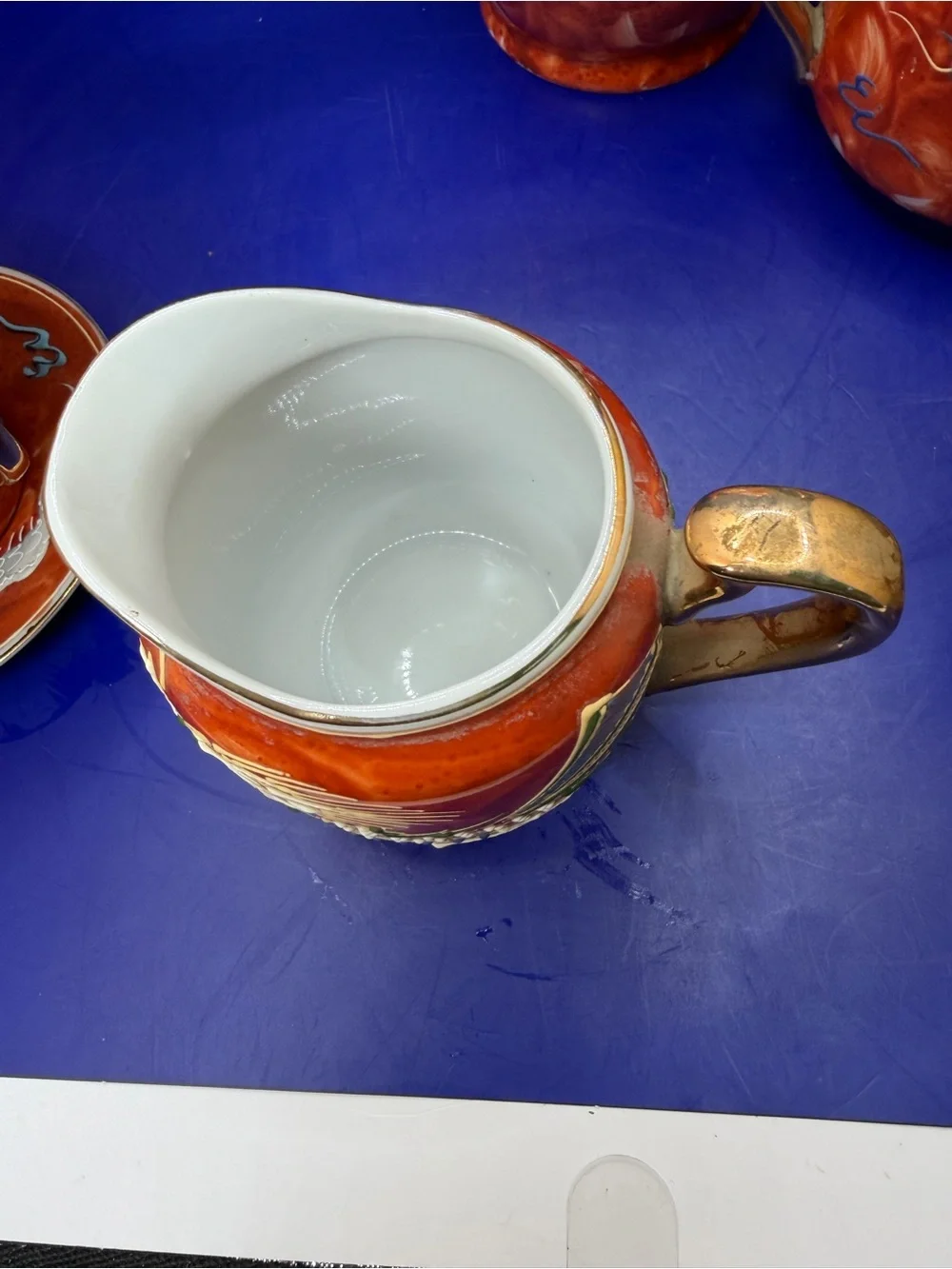 Rust Red Dragonware Porcelain Tea Set with Gold Accents - Vintage
